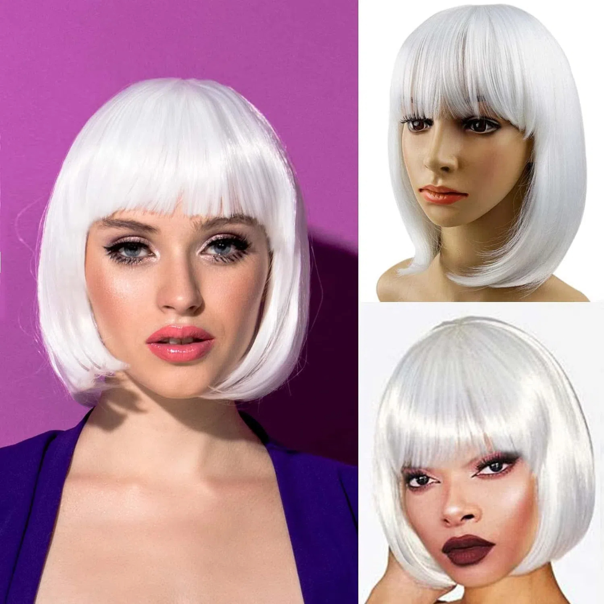 Women Fashion Japan - Women Synthetic White Straight Bob Wig