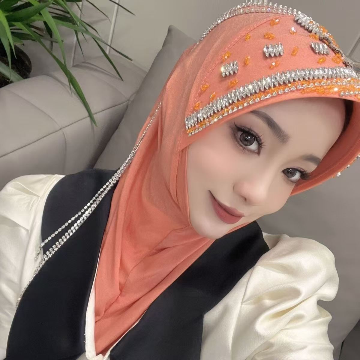 Women Fashion Brand - Luxury Hat Hijab Pink Scarf with