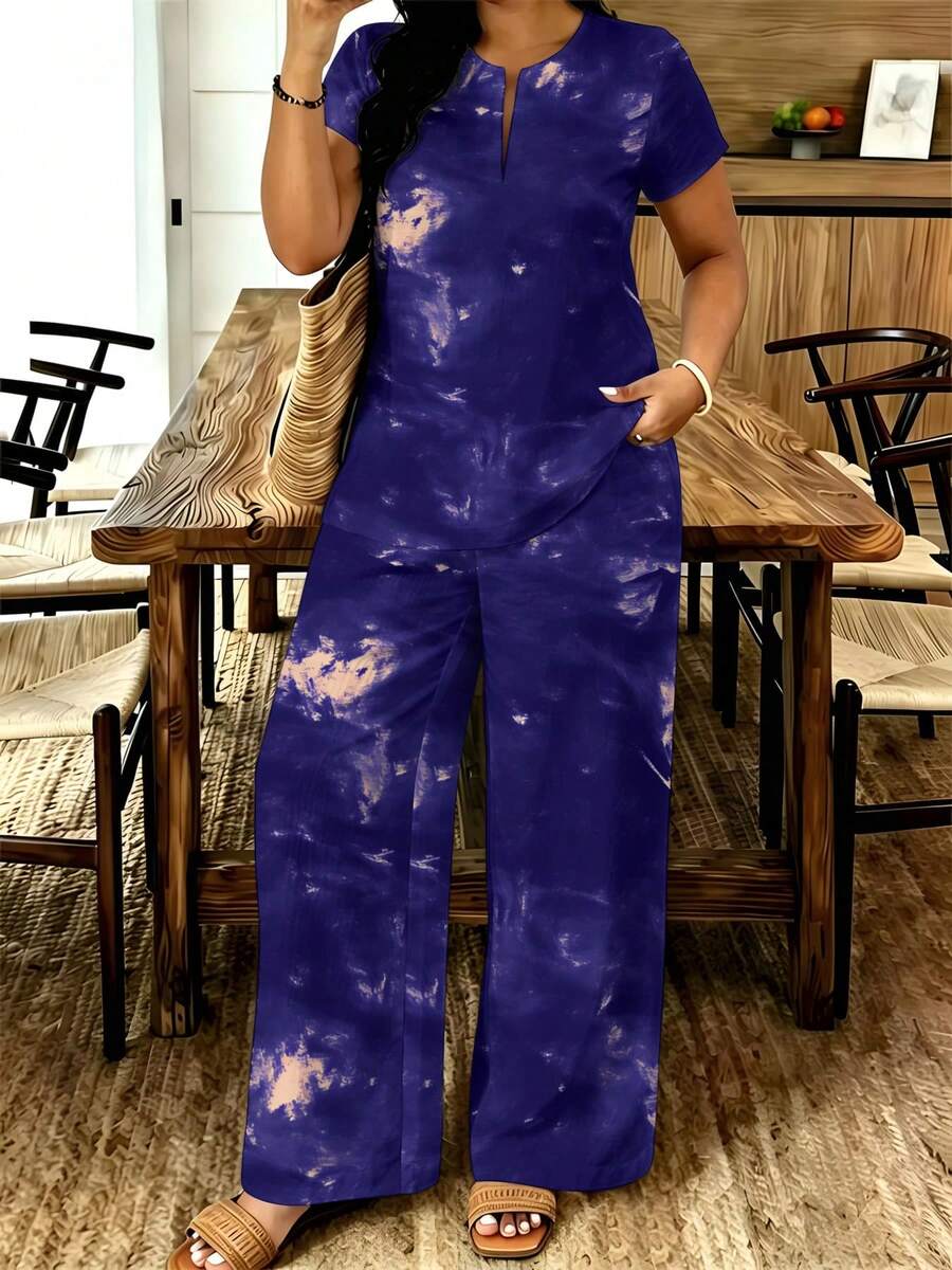 Tie Dye Two Piece - Casual Plus Size Womens Tie Dye