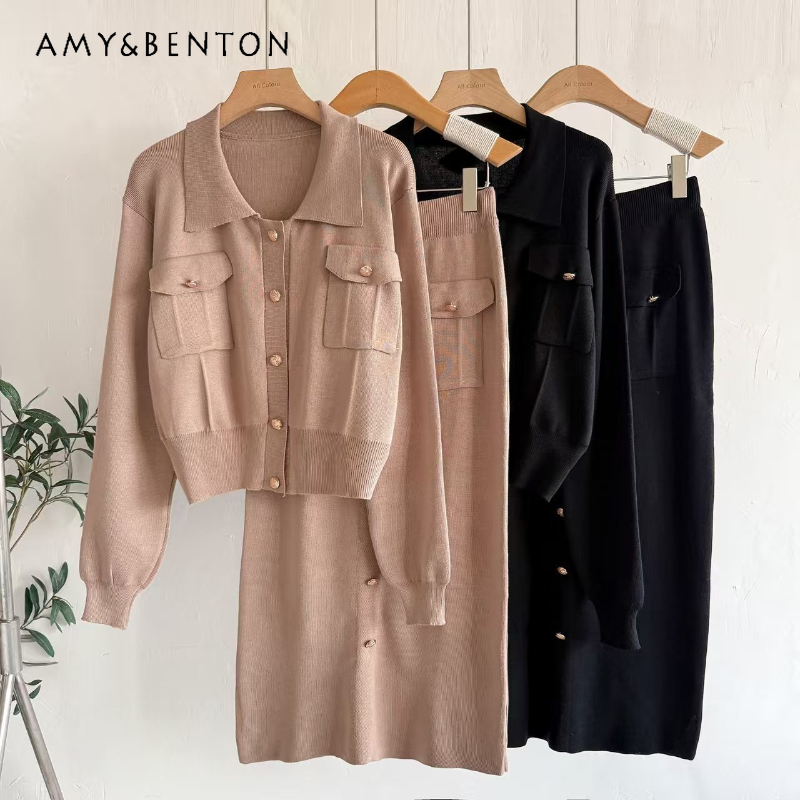Longline Cardigan Knit - French Design Lapel Women's Suit 2026