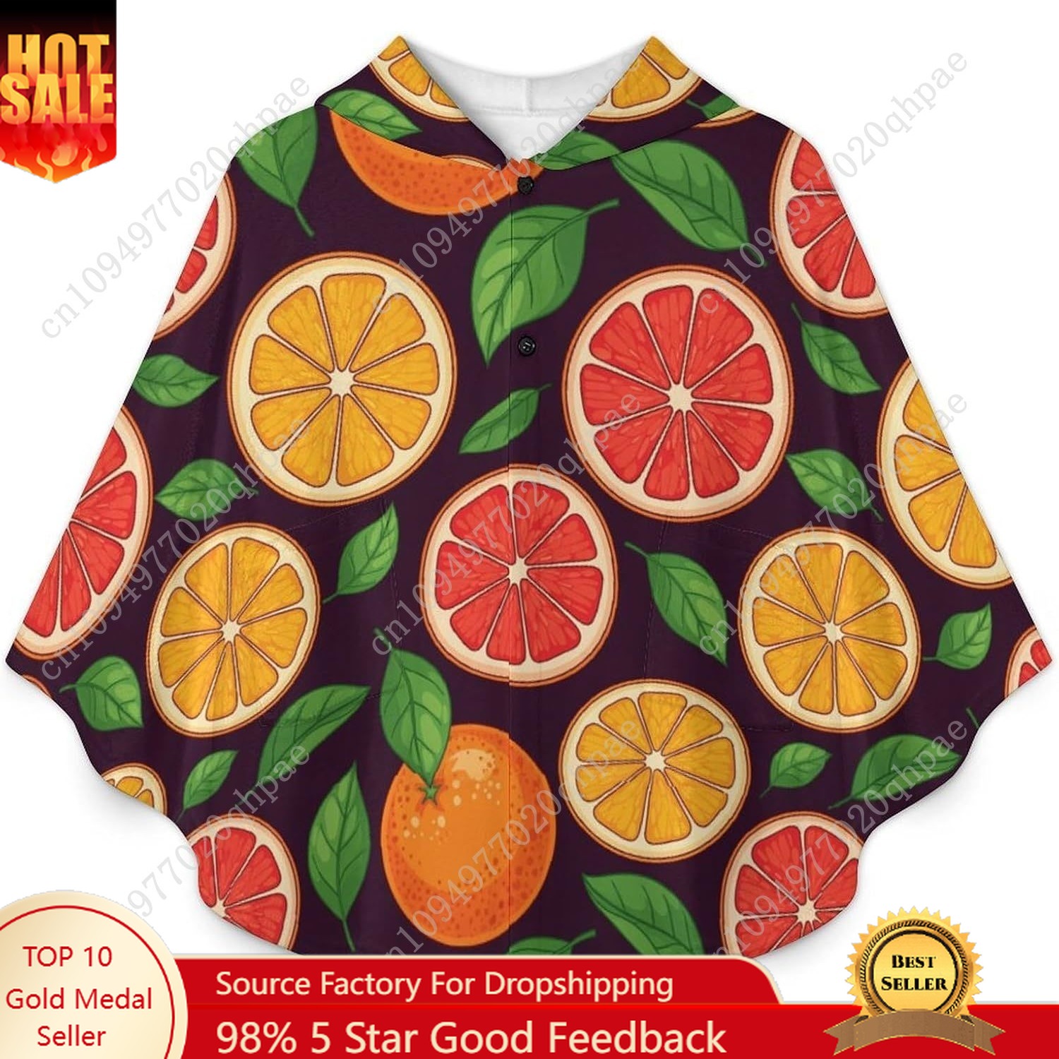 Hoodie Women Oversized - Cozy Flannel Blanket Sweater,Fruit Slices On