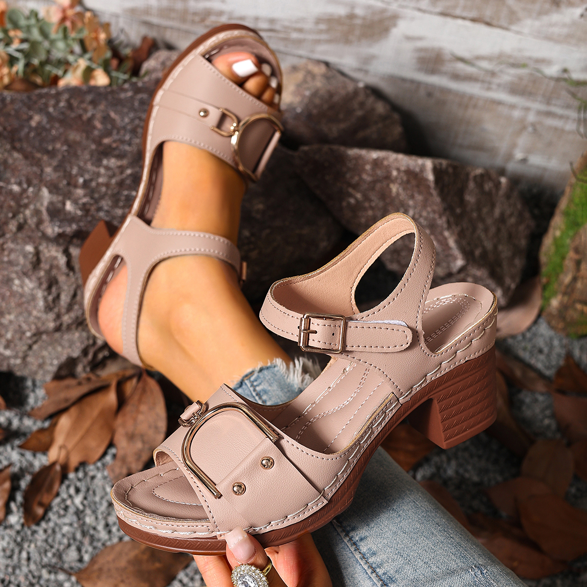 Women'S Fashion Summer 2025 - Women's Chunky Heel Sandals Adjustable Buckle