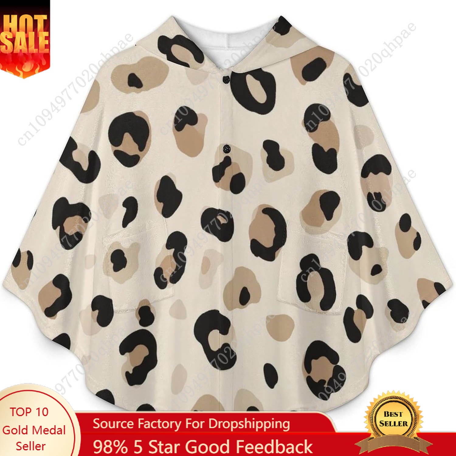 Hoodie Women Oversized - Cozy Flannel Blanket Sweater,Leopard Black Spots