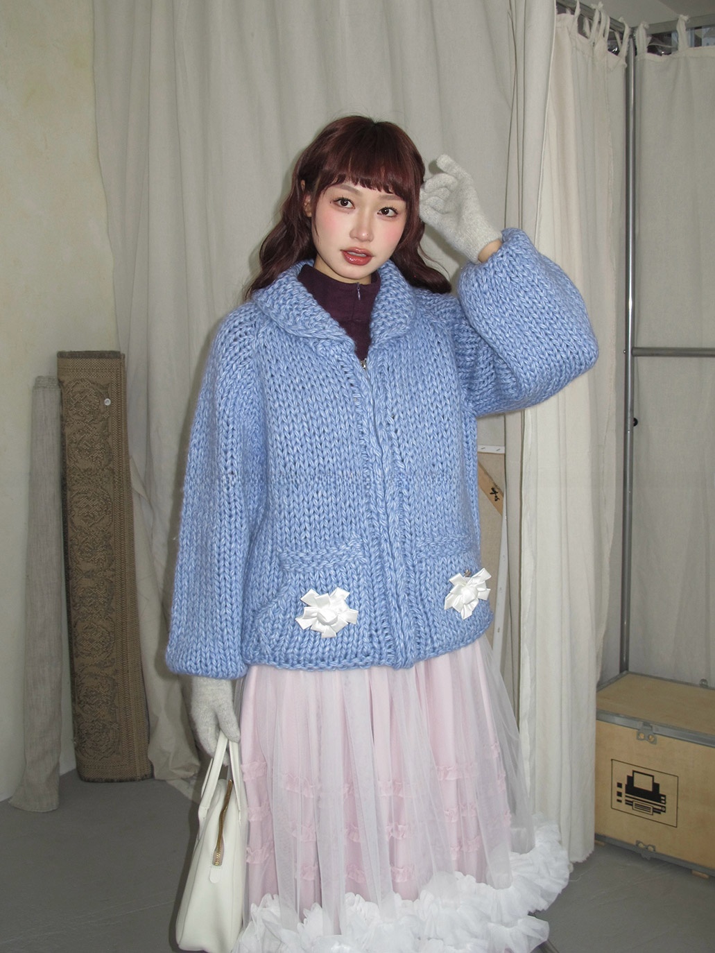 Longline Cardigan Knit - Korean Style Lazy Feel Handmade Knitwear