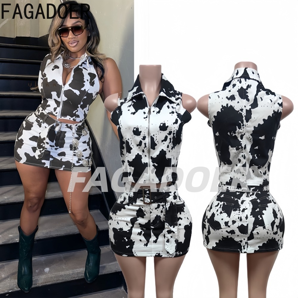 Tie Dye Two Piece - FAGADOER Fashion Cow Print Streetwear Two