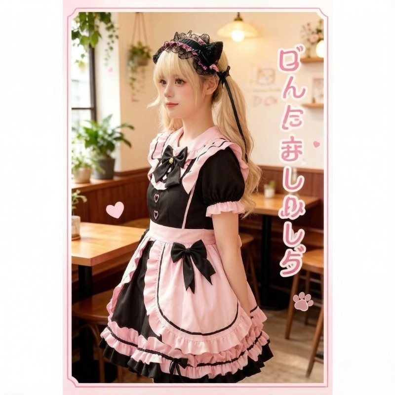 Women'S Fashion Designer Clothes - Japanese Style Black Pink Lolita Maid