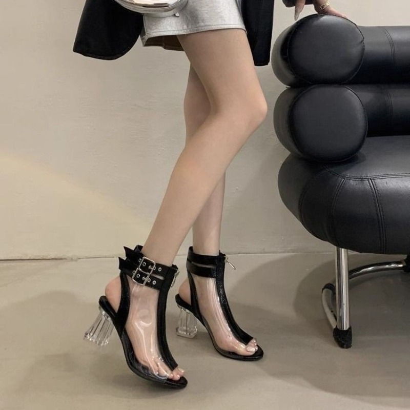 Women Fashion Wear - Crystal Heel Zip Sandals Summer New