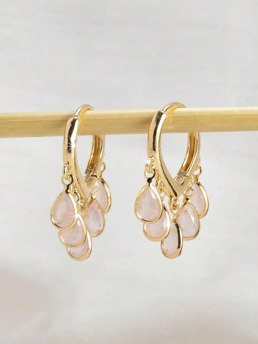 Women Fashion Wear - Elegant Gold Tone Teardrop Zirconia Hoop