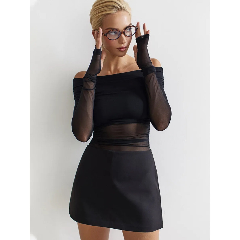 Women  Mesh Off Shoulder Top S - Women Top Fashion のレビューと価格