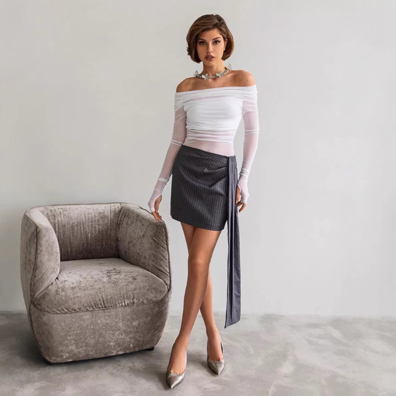 Women  Mesh Off Shoulder Top S - Women Top Fashion のレビューと価格