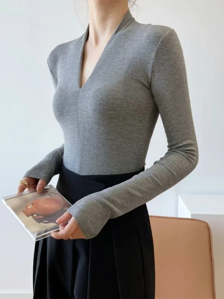 V-neck Slim Shirts Long Sleeve - Women Top Fashion のレビューと価格
