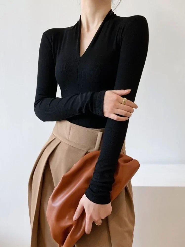V-neck Slim Shirts Long Sleeve - Women Top Fashion のレビューと価格
