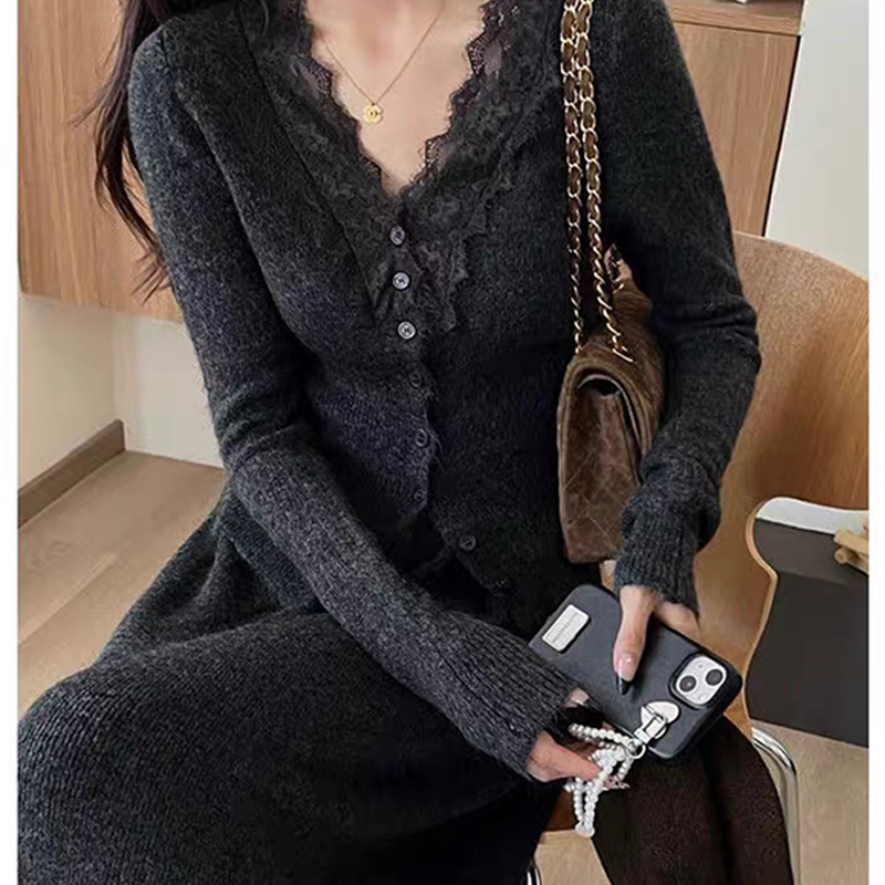 Korean Lace Long-sleeved Knitt - Longline Cardigan Knit のレビューと価格