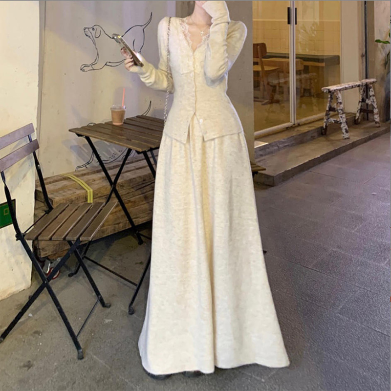 Korean Lace Long-sleeved Knitt - Longline Cardigan Knit のレビューと価格