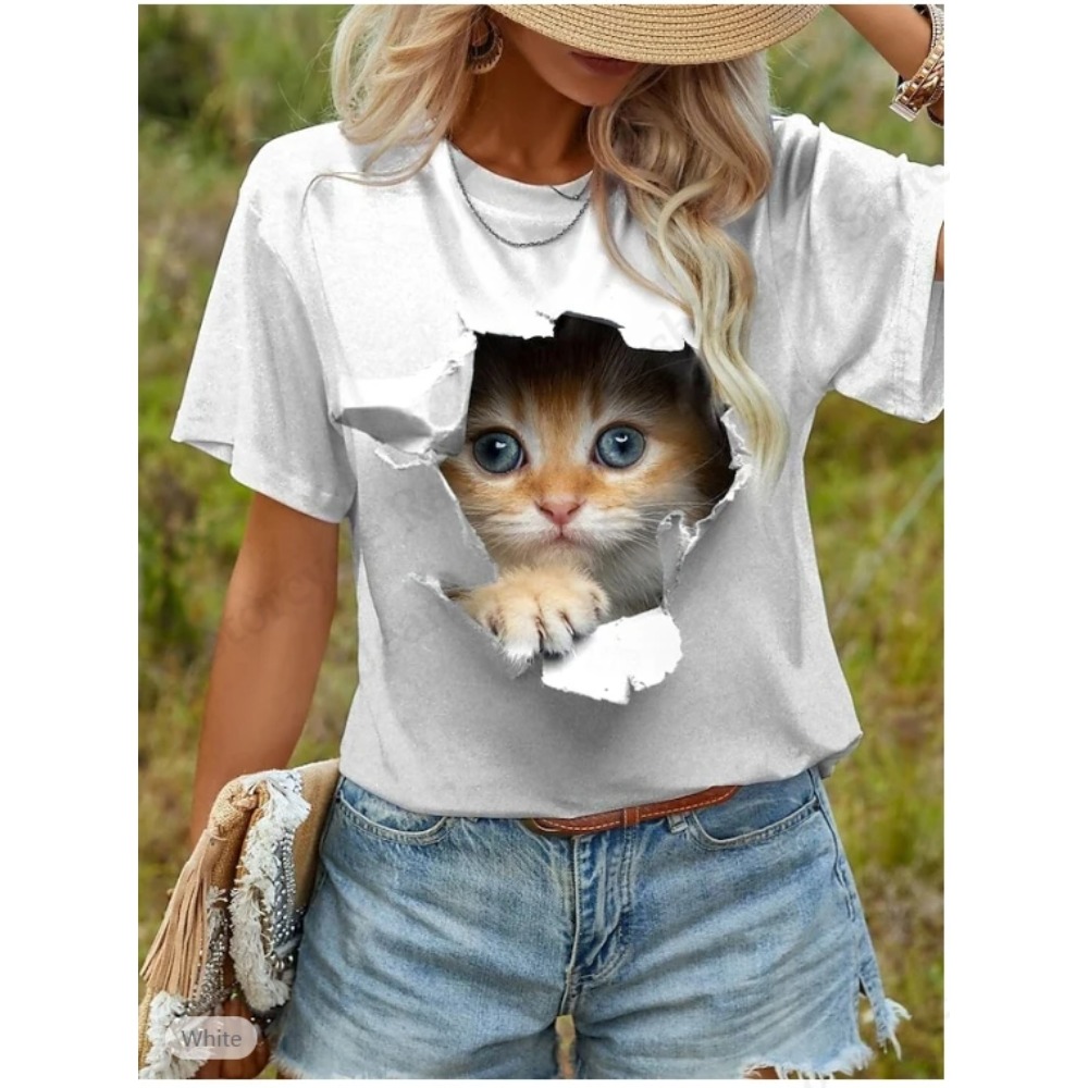Funny Cat 3D Print Graphic T s - Women'S Fashion Designer Clothes のレビューと価格