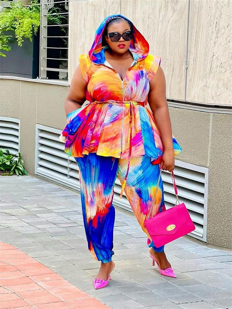 Wmstar Plus Size Women Clothin - Tie Dye Two Piece のレビューと価格