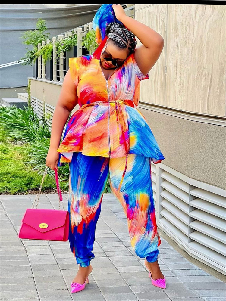 Wmstar Plus Size Women Clothin - Tie Dye Two Piece のレビューと価格