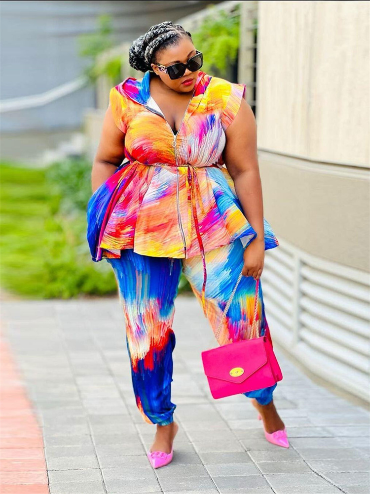 Wmstar Plus Size Women Clothin - Tie Dye Two Piece のレビューと価格