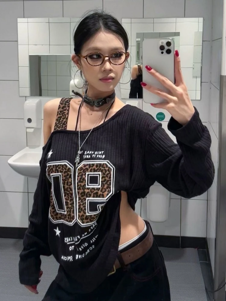 Y2K Patchwork Leopard Print T- - Women Top Fashion のレビューと価格