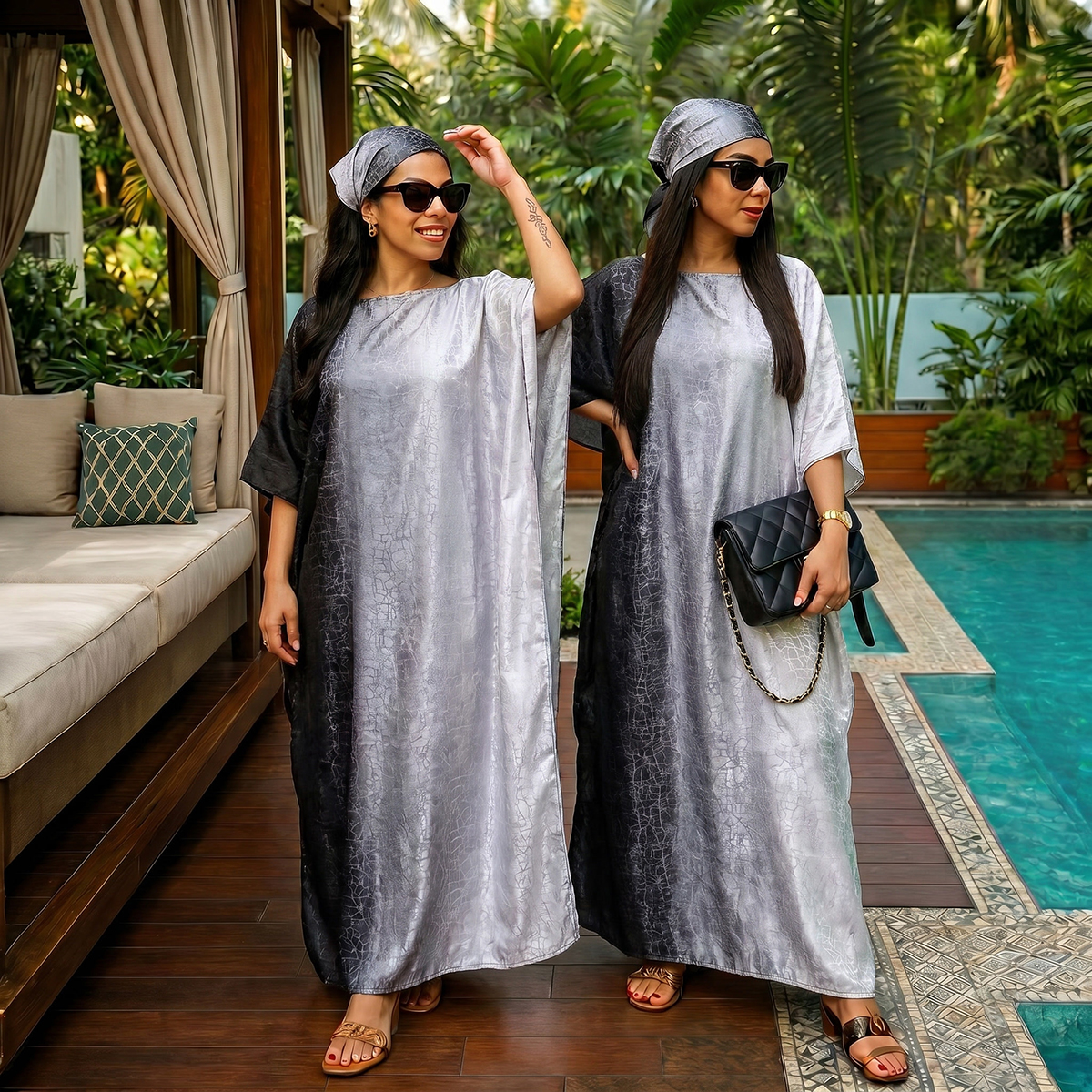 2PCS Gradient Cracked Satin Mu - Women Fashion Wear のレビューと価格