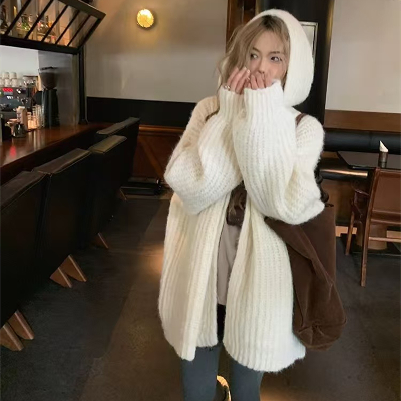 Chunky Knit Open Front Hooded  - Longline Cardigan Knit のレビューと価格