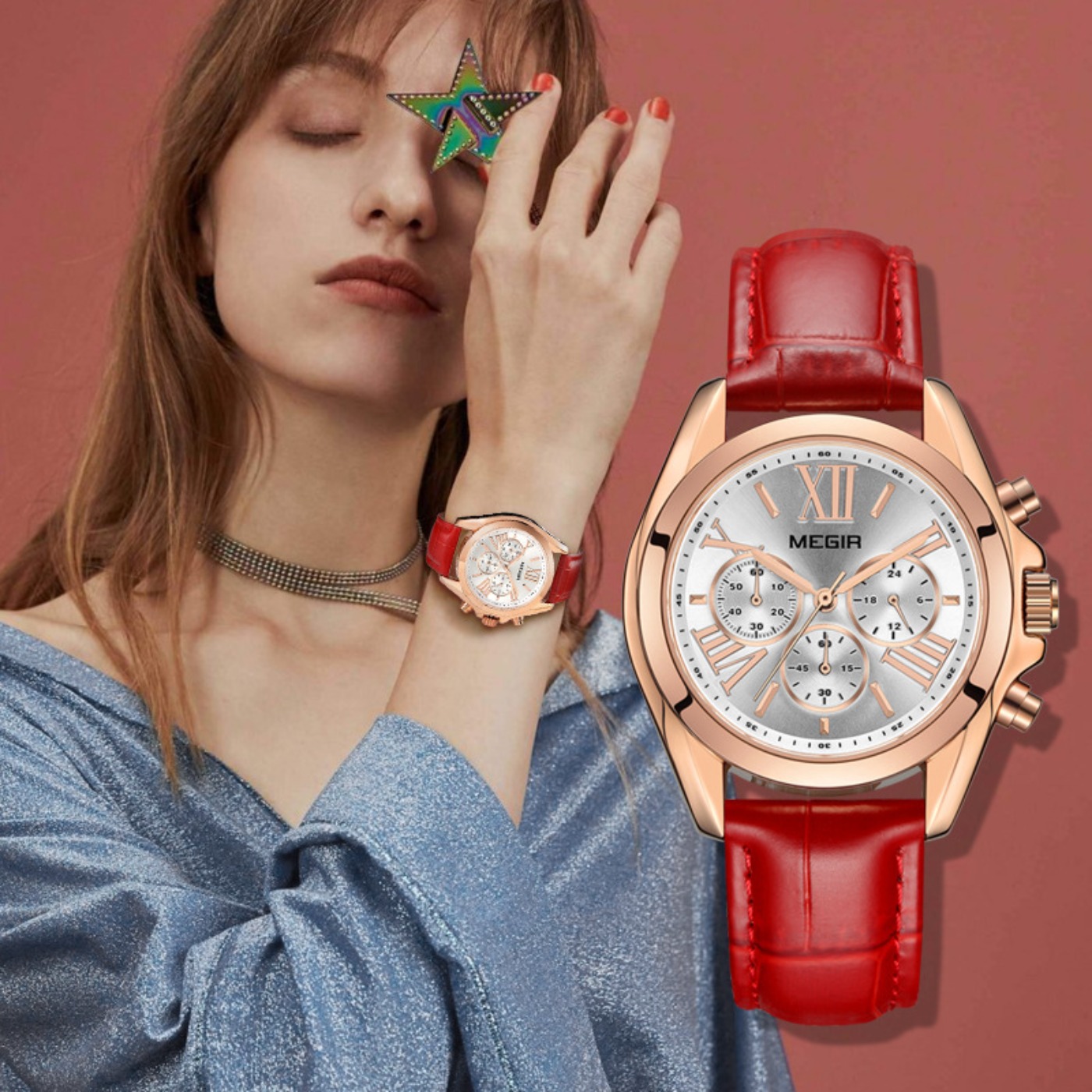 MEGIR New Luxury Leather Watch - Women Fashion Brand のレビューと価格