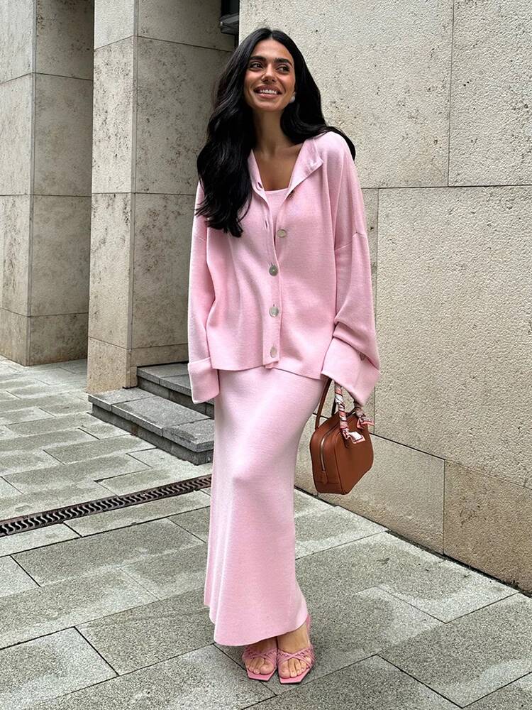 Fashion Pink 3 Piece Set Women - Longline Cardigan Knit のレビューと価格