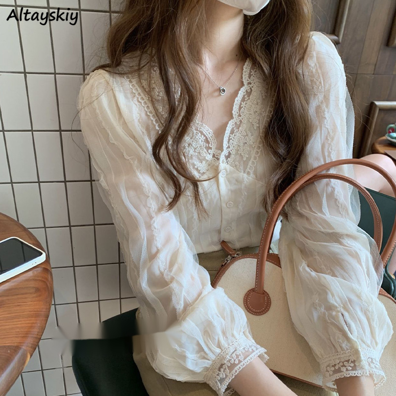 Shirts Women Lace Patchwork Fa - Women'S Fashion Designer Clothes のレビューと価格