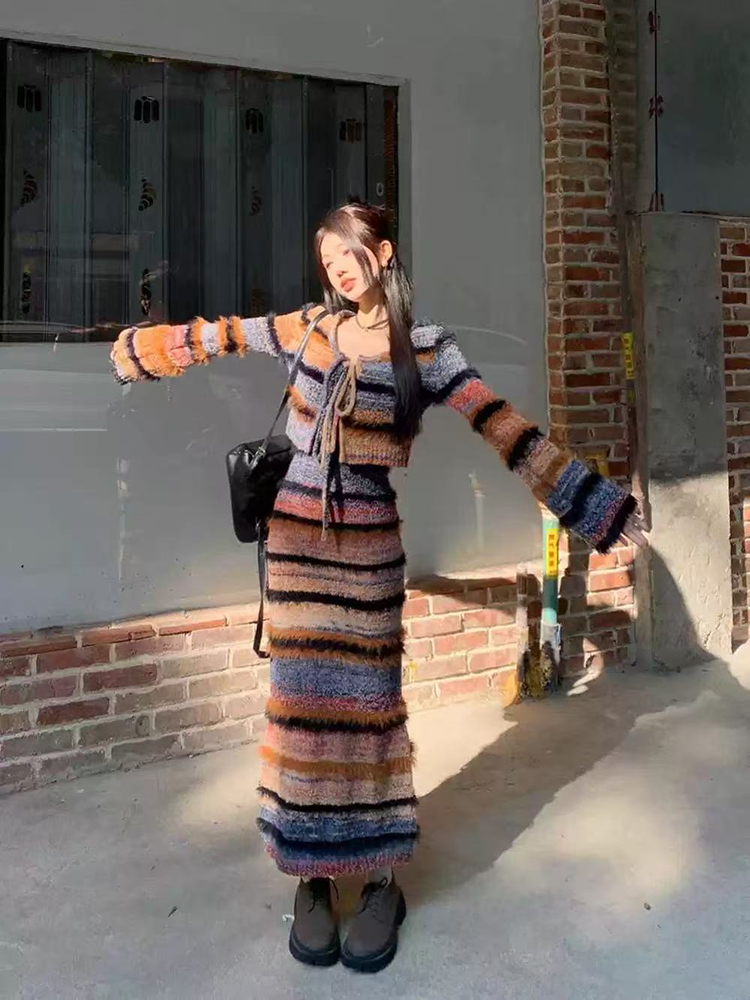 Vintage Striped Knit Cardigan  - Longline Cardigan Knit のレビューと価格