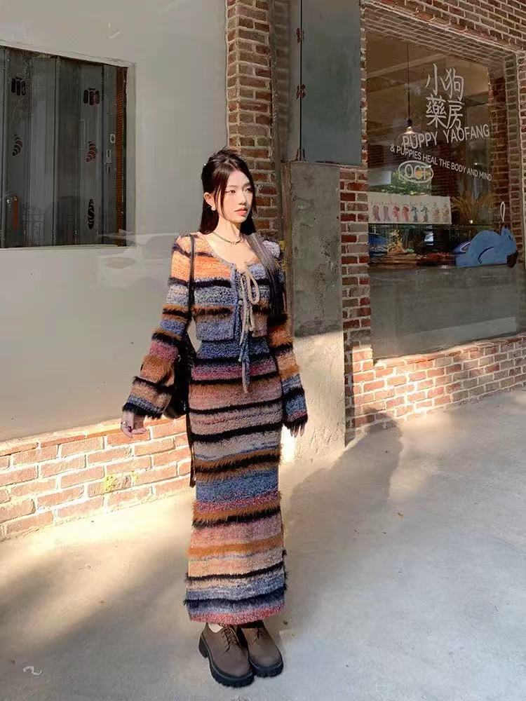 Vintage Striped Knit Cardigan  - Longline Cardigan Knit のレビューと価格