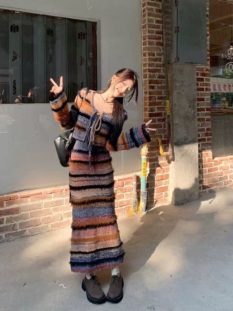 Vintage Striped Knit Cardigan  - Longline Cardigan Knit のレビューと価格