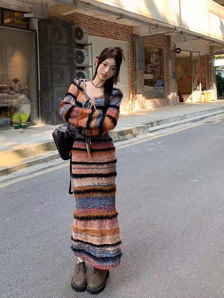 Vintage Striped Knit Cardigan  - Longline Cardigan Knit のレビューと価格