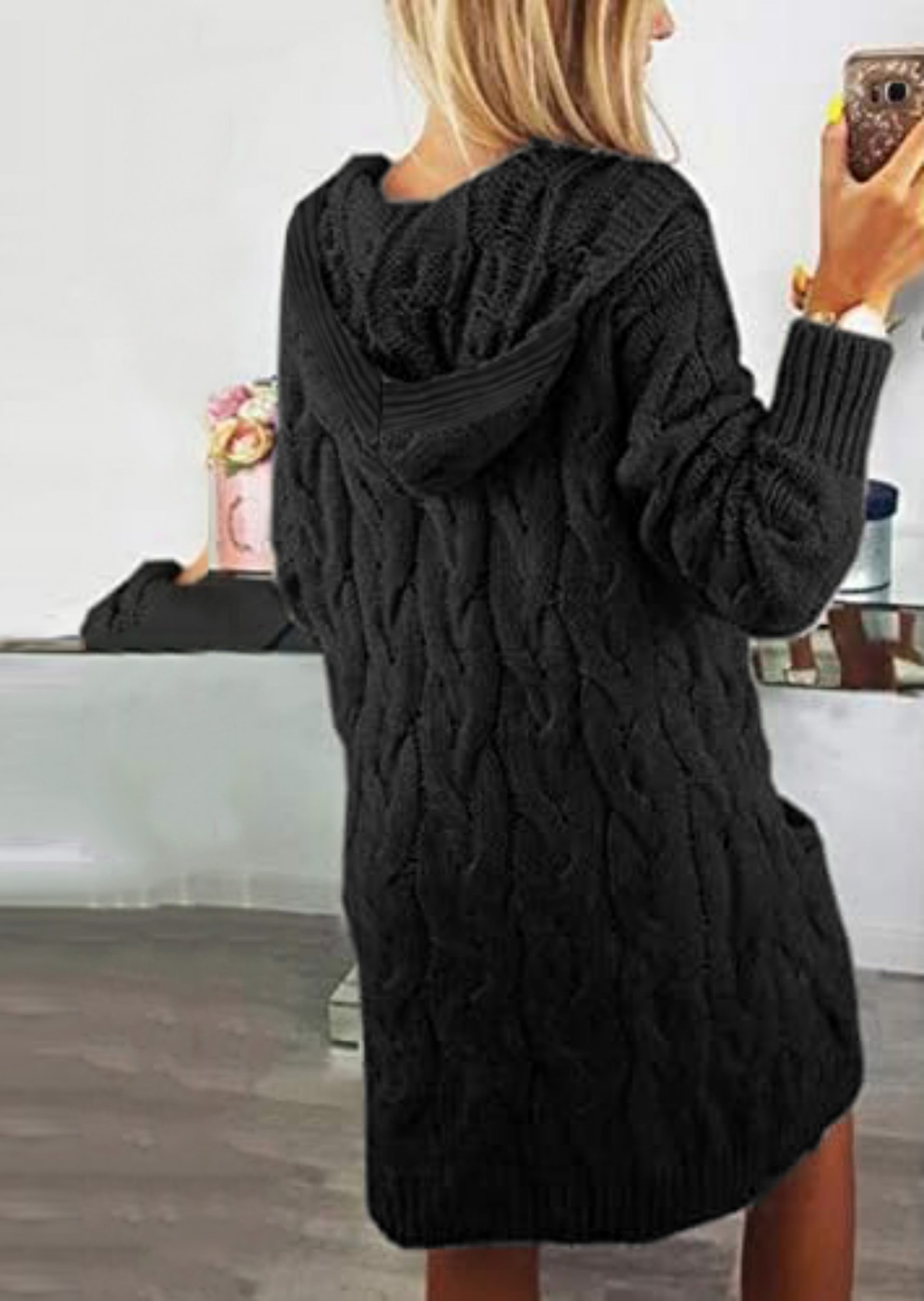 Women's Black Oversized Cable  - Longline Cardigan Knit のレビューと価格
