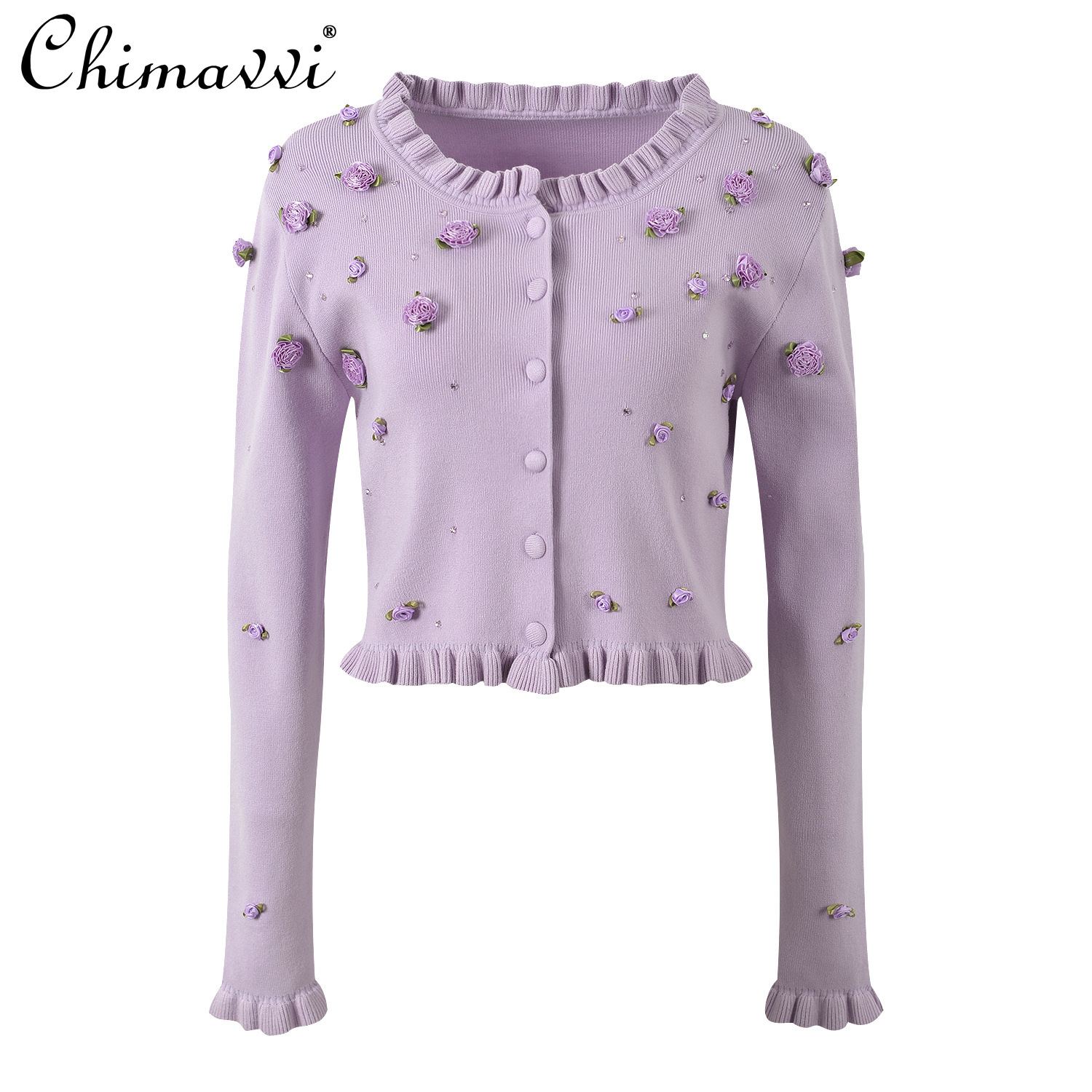 French 3D Flower Hot Diamond F - Longline Cardigan Knit のレビューと価格