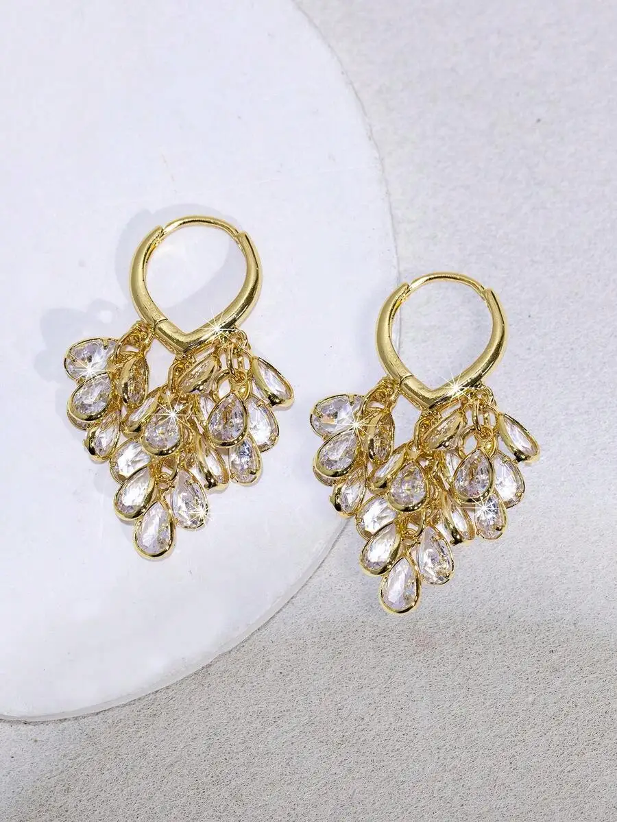 Elegant Gold Tone Teardrop Zir - Women Fashion Wear のレビューと価格