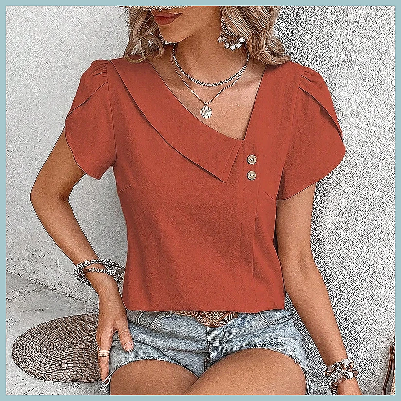 2024 Summer Vintage Solid Colo - Women Top Fashion のレビューと価格