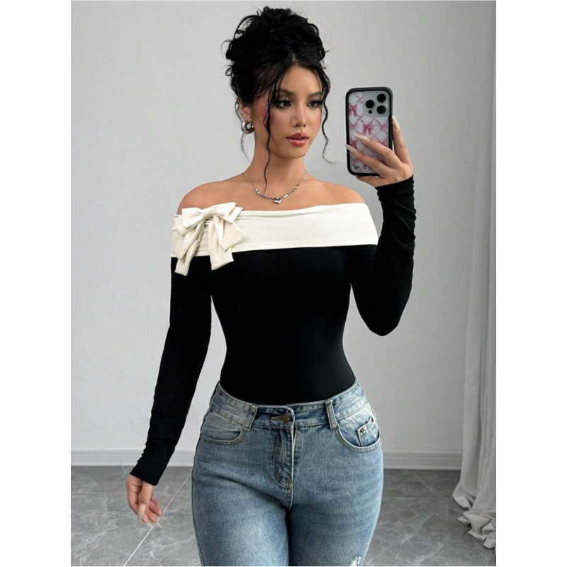 Bowknot Decor Off Shoulder Bod - Women Fashion Wear のレビューと価格
